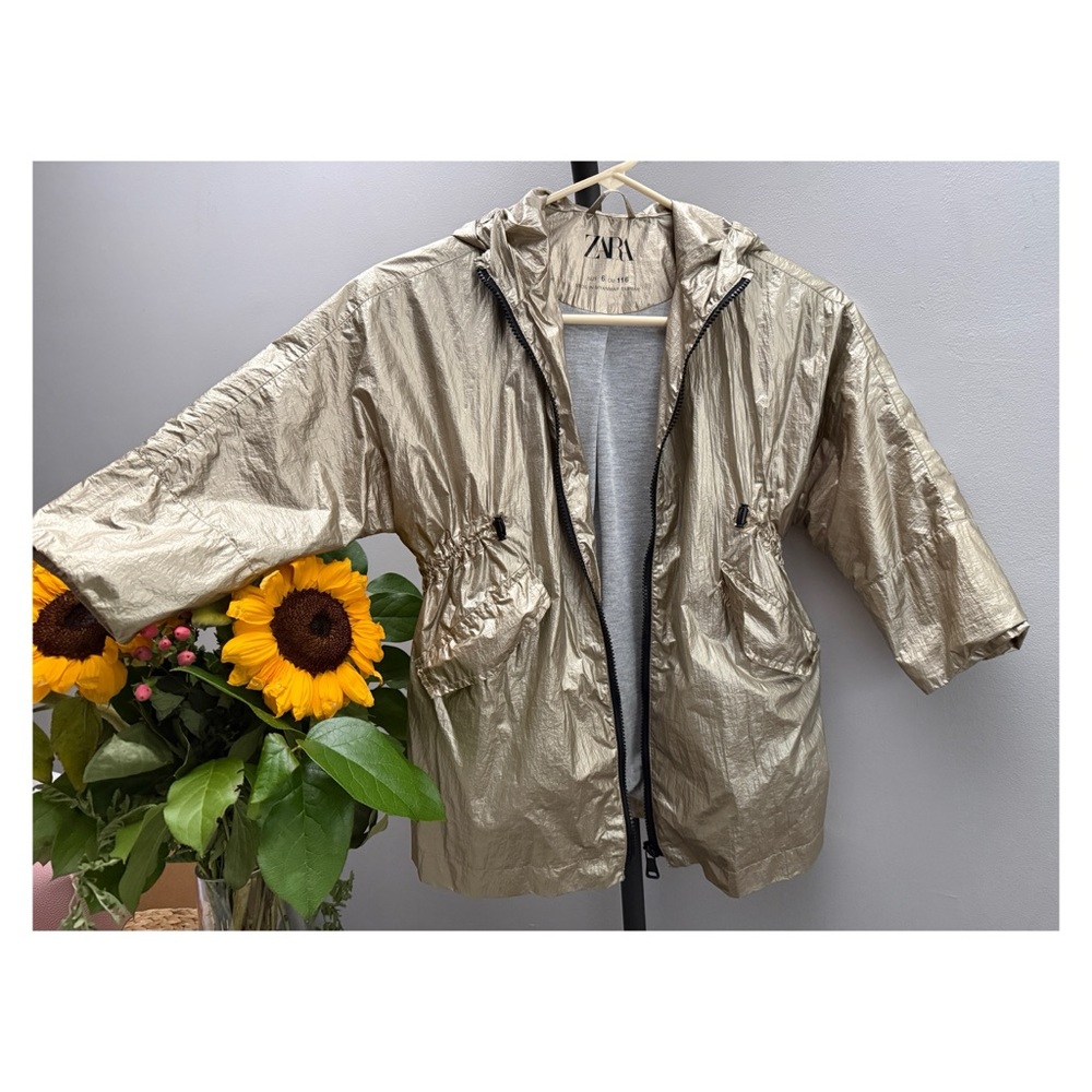 Zara Kids Metallic Gold Utility Jacket Windbreaker